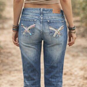 Vigoss Blue Wash Boot-Cut Embellished Jeans Size 5